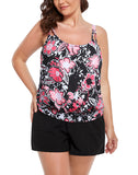 FULLFITALL - Pink Floral Strap Blouson Tankini With Cargo Short