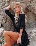 FULLFITALL - Black shirt-style loose long-sleeved beach blouse