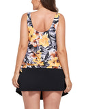 FULLFITALL - Everlasting Floral Side Tie Blouson Tankini With A-Line Swim Skirt