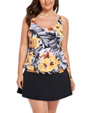 FULLFITALL - Everlasting Floral Side Tie Blouson Tankini With A-Line Swim Skirt