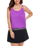 FULLFITALL - Purple Loop Strap Blouson Tankini With A-Line Swim Skirt