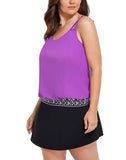 FULLFITALL - Purple Loop Strap Blouson Tankini With A-Line Swim Skirt