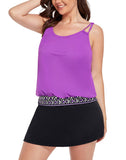 FULLFITALL - Purple Loop Strap Blouson Tankini With A-Line Swim Skirt