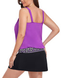 FULLFITALL - Purple Loop Strap Blouson Tankini With A-Line Swim Skirt