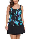 FULLFITALL - Blue Poppies Flared Tankini With A-Line Swim Skirt