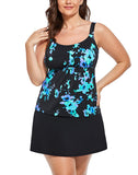 FULLFITALL - Blue Poppies Flared Tankini With A-Line Swim Skirt