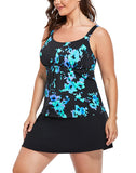 FULLFITALL - Blue Poppies Flared Tankini With A-Line Swim Skirt