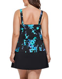 FULLFITALL - Blue Poppies Flared Tankini With A-Line Swim Skirt