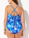 FULLFITALL - Black&White Plaid Scarf X-Back Tankini Set