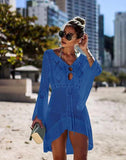 FULLFITALL - Blue Knitted Cutout Beach Sunscreen Blouse