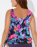 FULLFITALL - Black Paradise Flower Side Tie Blouson Tankini Set