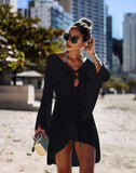 FULLFITALL - Black Knitted Cutout Beach Sunscreen Blouse