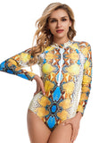 Long Sleeve Snakeskin One Piece Swimsuit
