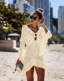 FULLFITALL - Beige Knitted Cutout Beach Sunscreen Blouse