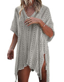 FULLFITALL - Gray Blouse Loose V-Neck Cover Up