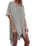 FULLFITALL - Gray Blouse Loose V-Neck Cover Up