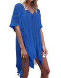 FULLFITALL - Blue Blouse Loose V-Neck Cover Up