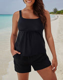 FULLFITALL - Black Flared Tankini with Cargo Swim Short