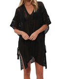 FULLFITALL - Black Blouse Loose V-Neck Cover Up