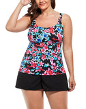 FULLFITALL - Cute Floral Flared Tankini with Cargo Swim Short