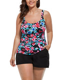 FULLFITALL - Cute Floral Flared Tankini with Cargo Swim Short