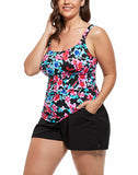 FULLFITALL - Cute Floral Flared Tankini with Cargo Swim Short