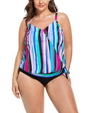 FULLFITALL - Color Bars Side Tie V-neck Tankini Top