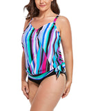 FULLFITALL - Color Bars Side Tie V-neck Tankini Top