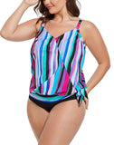 FULLFITALL - Color Bars Side Tie V-neck Tankini Set