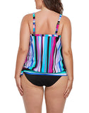 FULLFITALL - Color Bars Side Tie V-neck Tankini Top