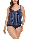 FULLFITALL - Navy Blue Dots Side Tie Tankini Set