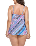 FULLFITALL - Pink Blue Zigzag Smocked Bandeau Tankini Set