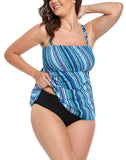 FULLFITALL - Blue Diagonal Smocked Bandeau Tankini Set