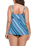 FULLFITALL - Blue Diagonal Smocked Bandeau Tankini Set