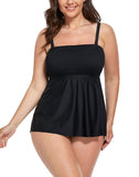 FULLFITALL - Black Smocked Bandeau Tankini Set