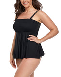 FULLFITALL - Black Smocked Bandeau Tankini Set