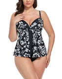 FULLFITALL - Black White Floral Faux Flyaway Underwire Tankini Set