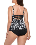 FULLFITALL - Black White Floral Faux Flyaway Underwire Tankini Top