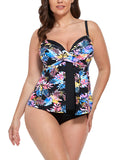 FULLFITALL - Multi Leaves Faux Flyaway Underwire Tankini Top