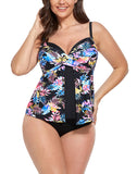 FULLFITALL - Multi Leaves Faux Flyaway Underwire Tankini Set