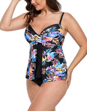 FULLFITALL - Multi Leaves Faux Flyaway Underwire Tankini Set