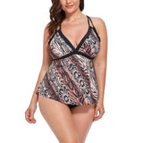 FULLFITALL - Python Animal Print V-neck Loop Strap Tankini Top