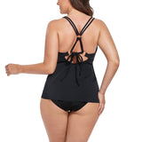 FULLFITALL - Black V-neck Loop Strap Black Tankini Top