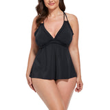 FULLFITALL - Black V-neck Loop Strap Black Tankini Top