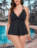 FULLFITALL - Black V-neck Loop Strap Black Tankini Set