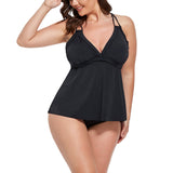 FULLFITALL - Black V-neck Loop Strap Black Tankini Top