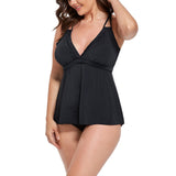 FULLFITALL - Black V-neck Loop Strap Black Tankini Top