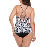 FULLFITALL - Black Flower V-neck Loop Strap Tankini Top