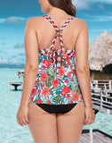 FULLFITALL - Cute Flowers V-neck Loop Strap Tankini Top