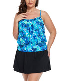 FULLFITALL - Water Orchid Lightweight Blouson Tankini With Side Slit Swim Skirt